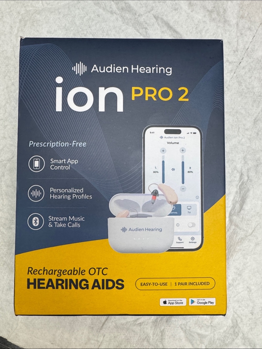 Audien Ion Pro 2 Hearing Aids Box – Navy & Yellow